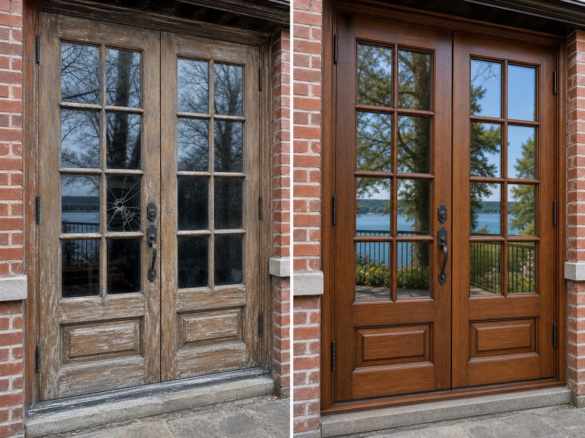 Avant apres restauration de portes-fenetres francaises en bois a Chambly